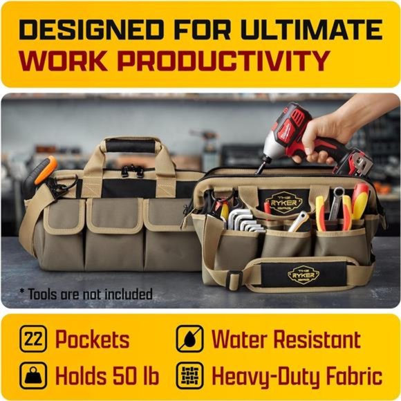 14" Tool Bag Organizer Small Tool Bag. Heavy Duty Tool Bags for Men. 22 Pocket - Picture 2 of 7